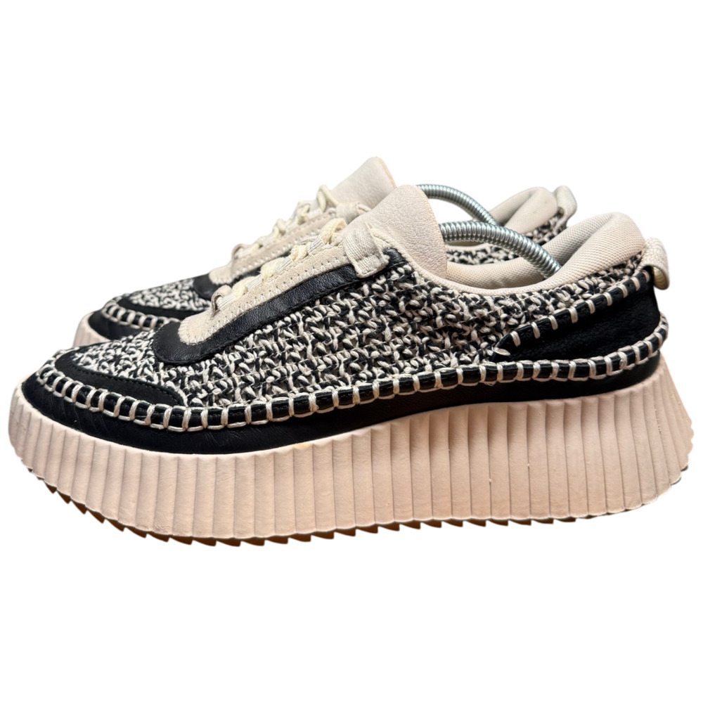 DOLCE VITA Dolen Women's 9 Leather Crocheted Platform Sneakers Black Cream Shoes